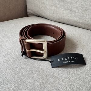 Orciani Copper Moka Brown Italian Leather Silver Square Buckle Belt 100 NEW 36